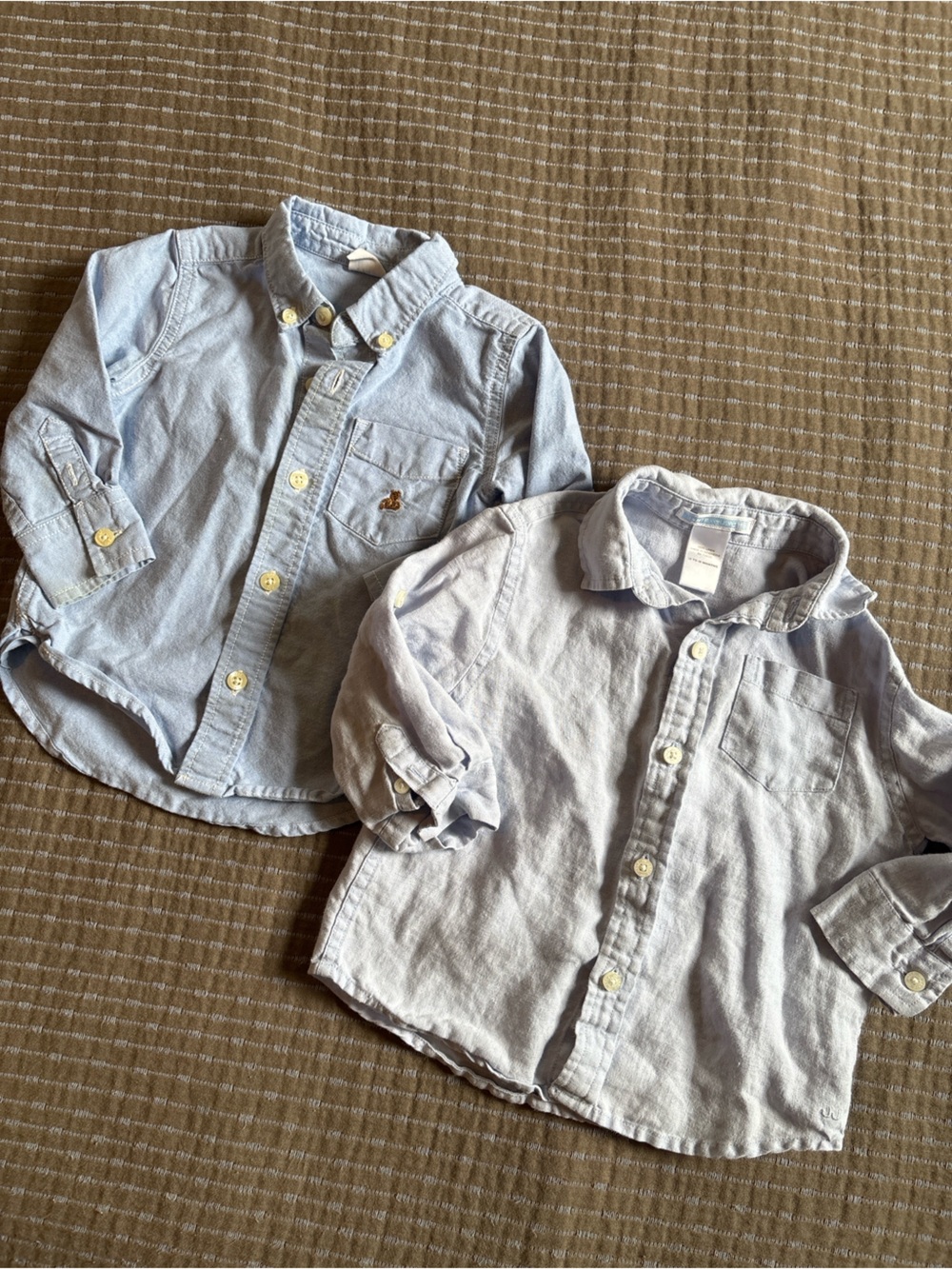 Lot of 2 Baby Boy 12-18 Mo Preppy Long Sleeve Button Down Shirts Light Blue
